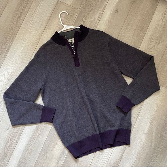 Peter Millar 100% Extrafine Merino Wool Quarter Zip Sweater Purple (Medium) golf